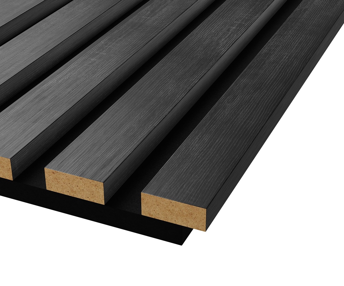 МДФ стеновая панель акустическая Cosca Decor Сканди Дуб Графит черный войлок 600×600×19